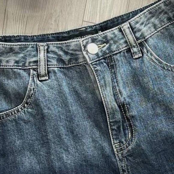 High Waisted Cuffed Denim Shorts - Picture 2 of 3